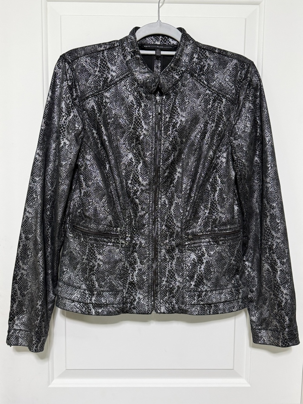 White House Black Market Metallic Snake Print Moto Jacket